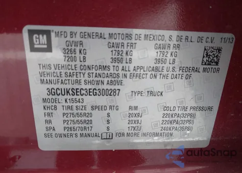 2014 Chevrolet Silverado 1500 2Lz from USA, damaged, VIN 3GCUKSEC3EG300287